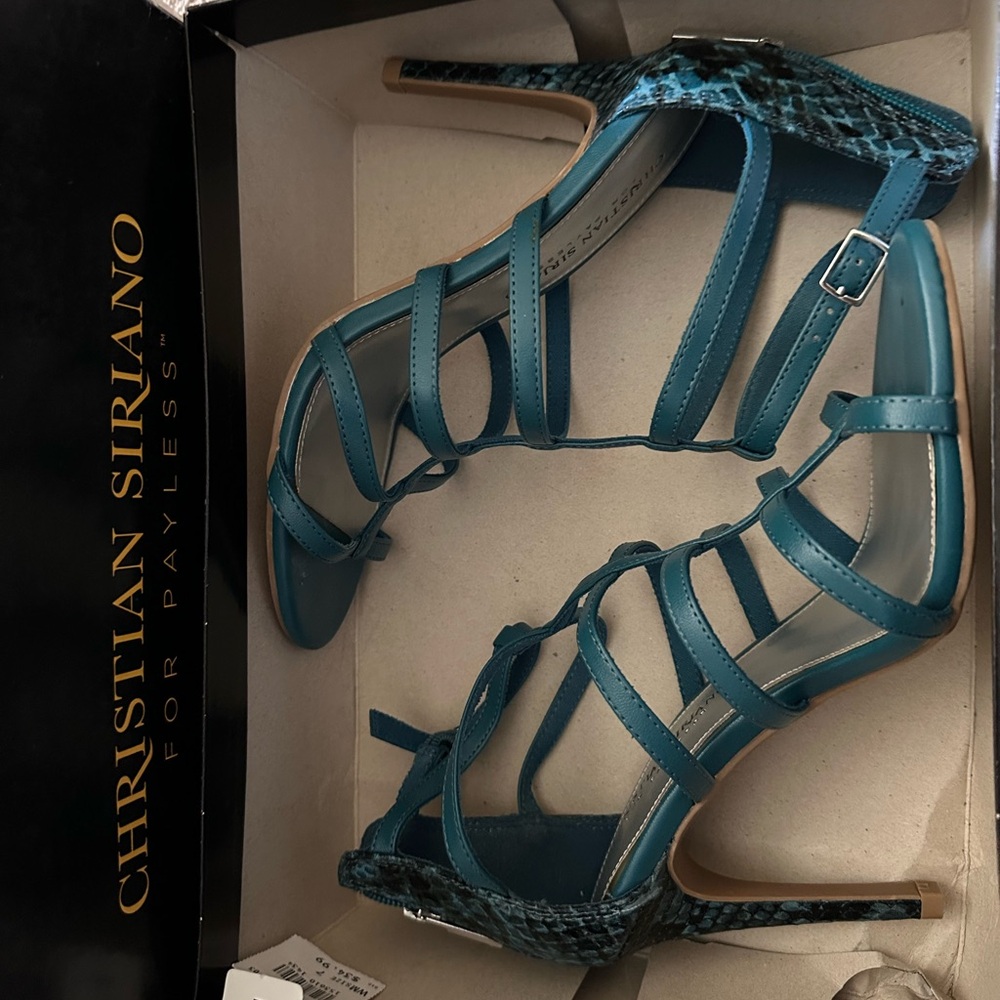 Christian Siriano Teal Strappy Stiletto Sandals